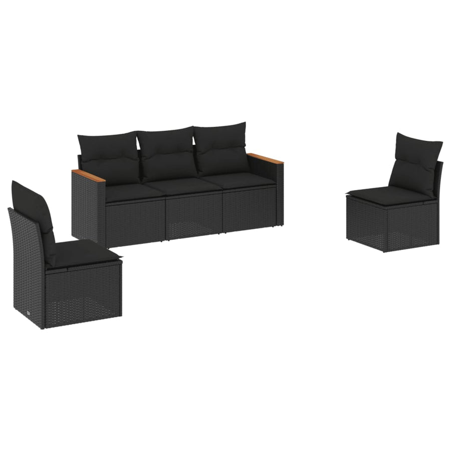 5-Delige Loungeset Met Kussens Poly Rattan Zwart