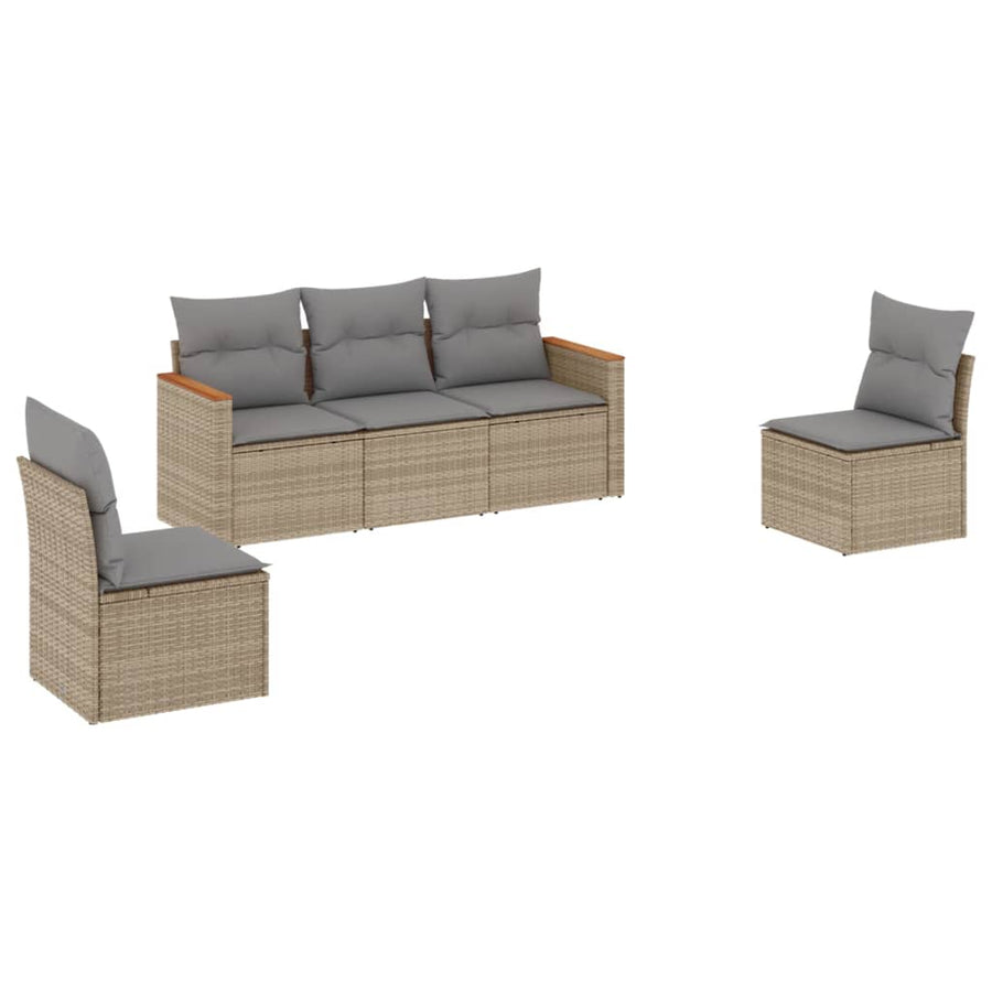 5-Delige Loungeset Met Kussens Poly Rattan Gemengd Beige