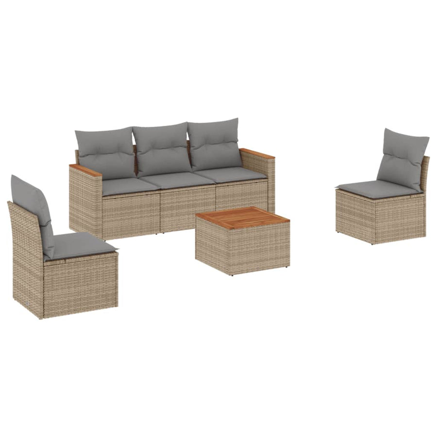 6-Delige Loungeset Met Kussens Poly Rattan Gemengd Beige