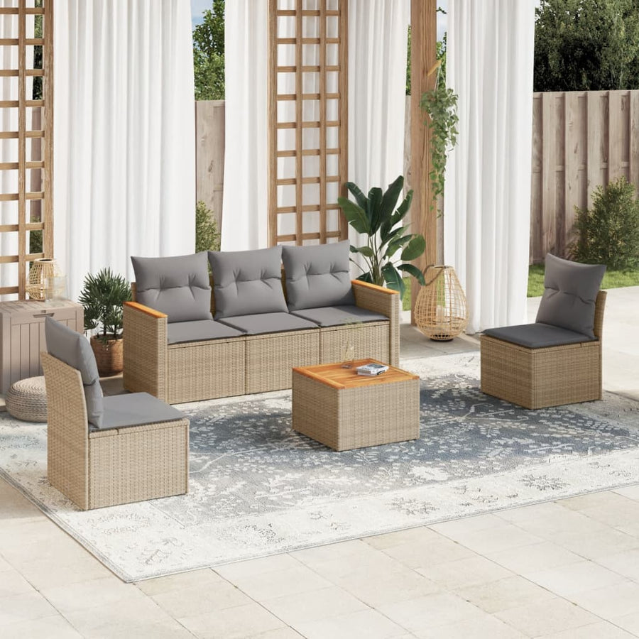6-Delige Loungeset Met Kussens Poly Rattan Gemengd Beige