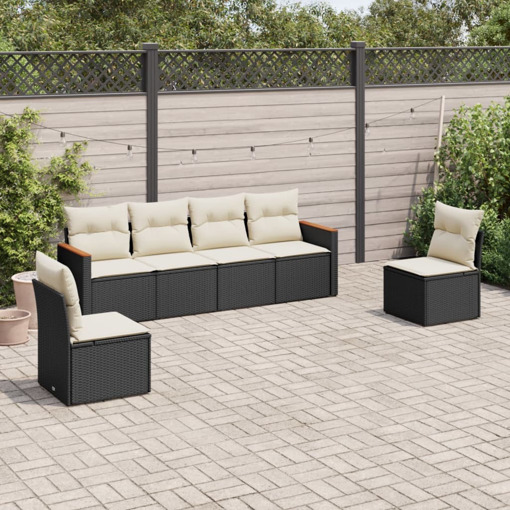 6-Delige Loungeset Met Kussens Poly Rattan Zwart