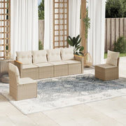6-piece Lounge Set with cushions poly rattan beige