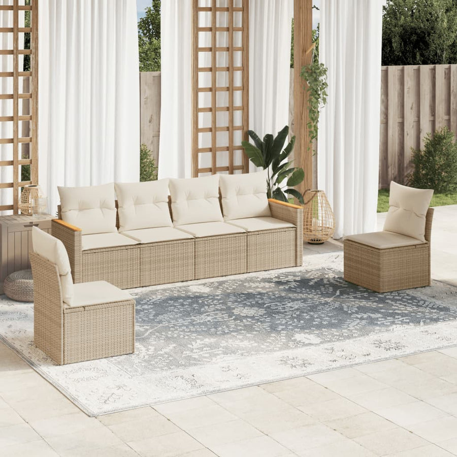 6-Delige Loungeset Met Kussens Poly Rattan Beige