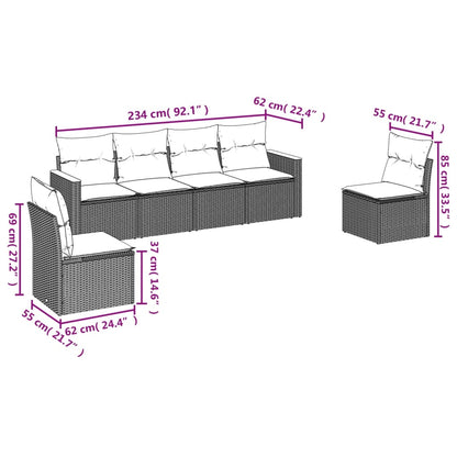 6-Delige Loungeset Met Kussens Poly Rattan Grijs