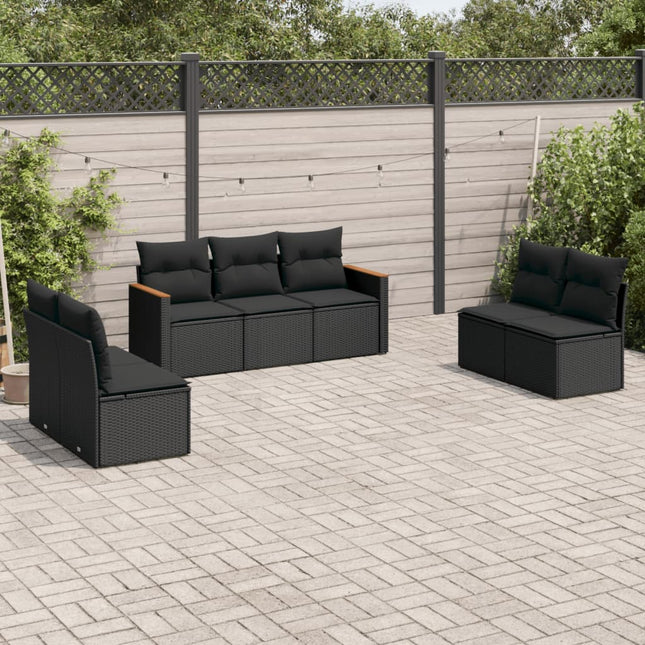 7-Delige Loungeset Met Kussens Poly Rattan Zwart