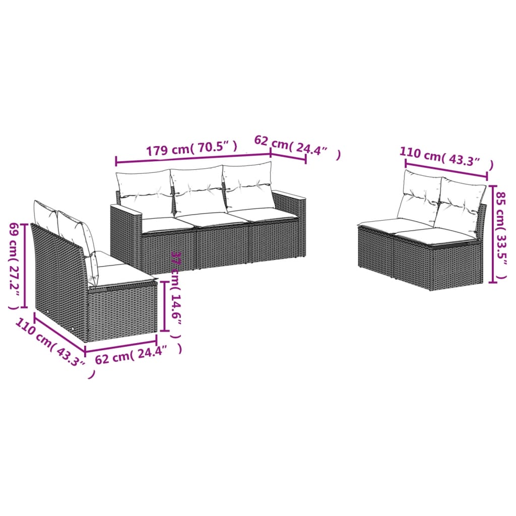 7-Delige Loungeset Met Kussens Poly Rattan Beige