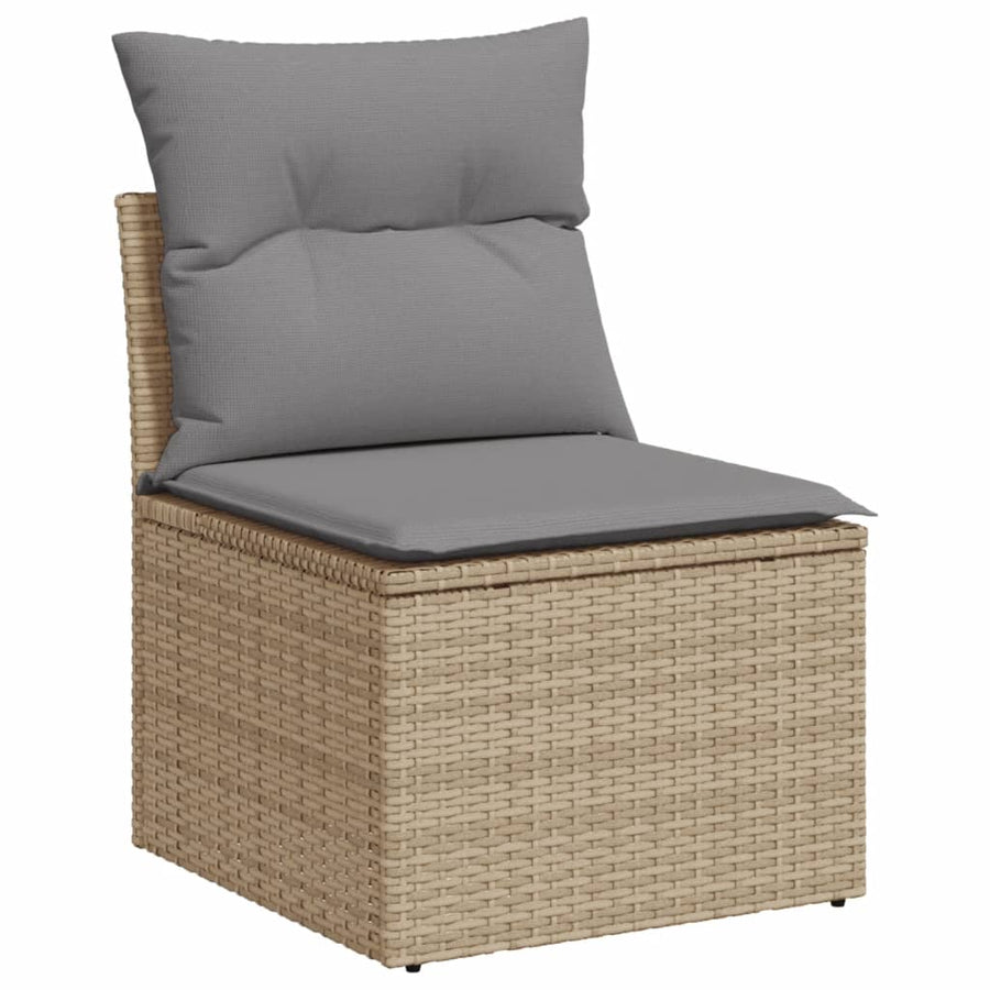 7-Delige Loungeset Met Kussens Poly Rattan Gemengd Beige