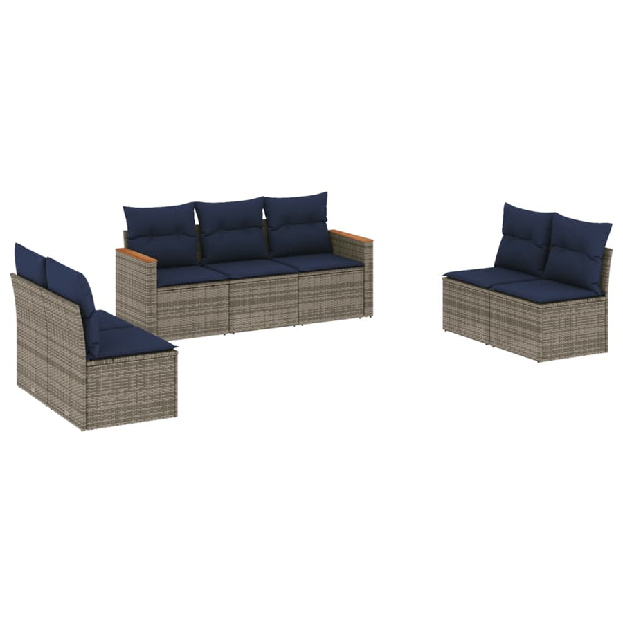 7-delige tuinbankset met kussens, grijs polyrotan