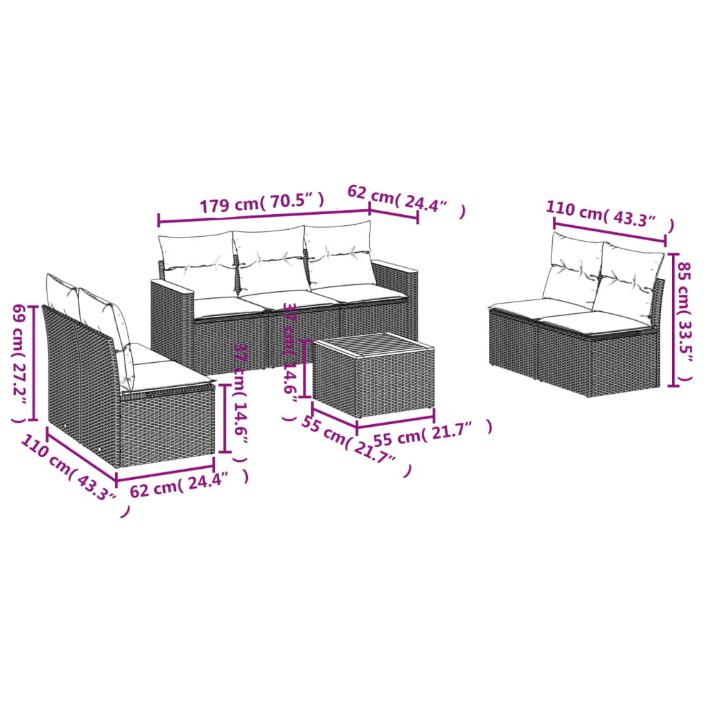 8-Delige Loungeset Met Kussens Poly Rattan Beige