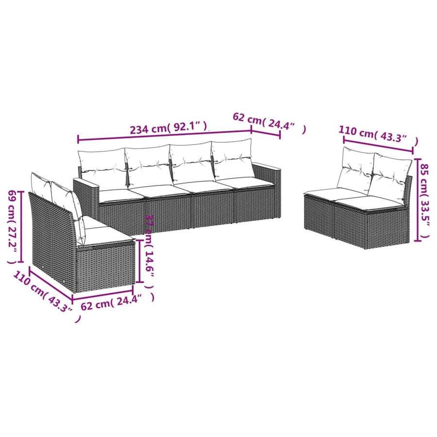 8-Delige Loungeset Met Kussens Poly Rattan Gemengd Beige