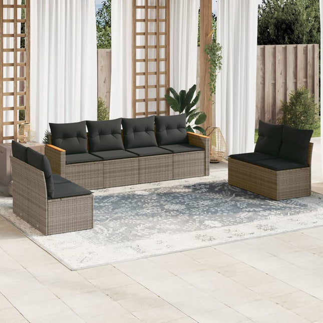 8-Delige Loungeset Met Kussens Poly Rattan Grijs