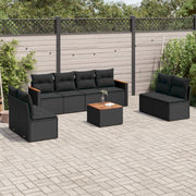 9-piece Lounge Set with cushions poly rattan black