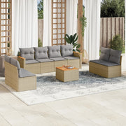 9-piece Lounge Set with cushions poly rattan mixed beige