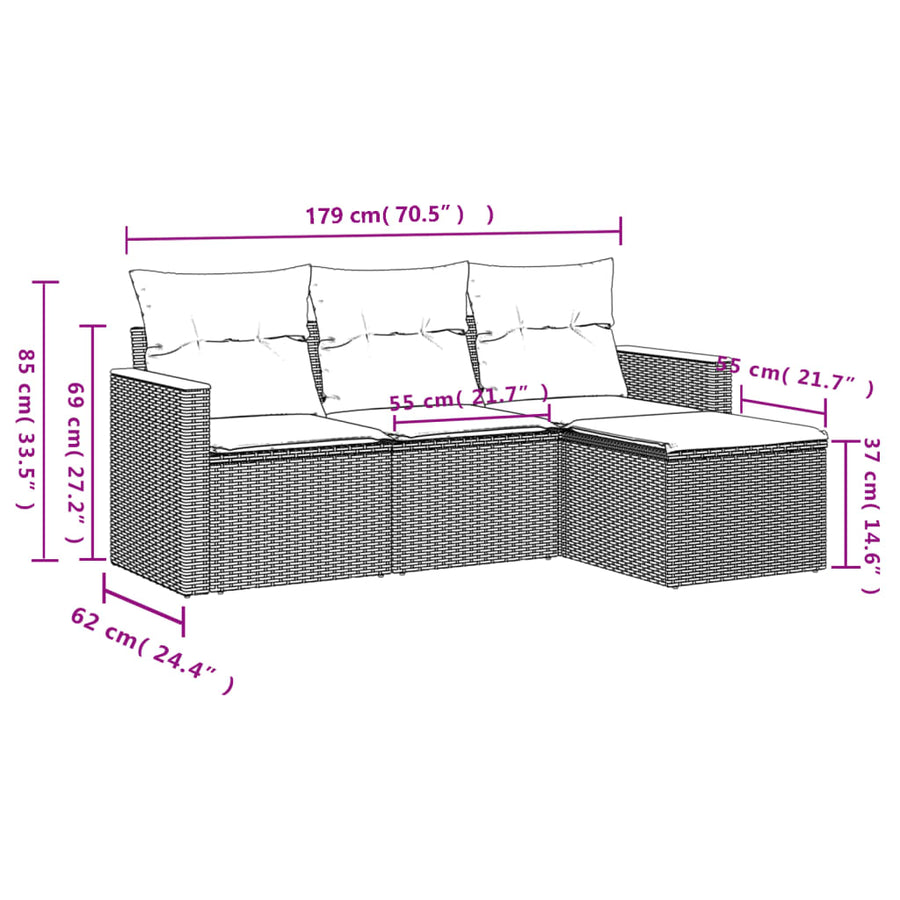 4-Delige Loungeset Met Kussens Poly Rattan Zwart