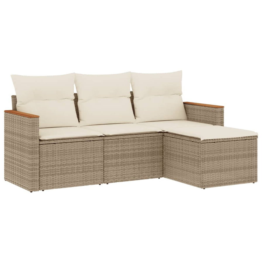 4-Delige Loungeset Met Kussens Poly Rattan Beige