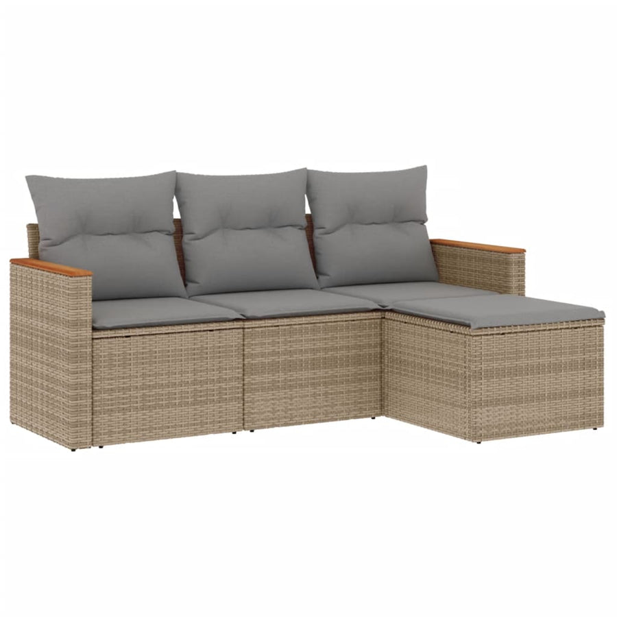 4-Delige Loungeset Met Kussens Poly Rattan Gemengd Beige