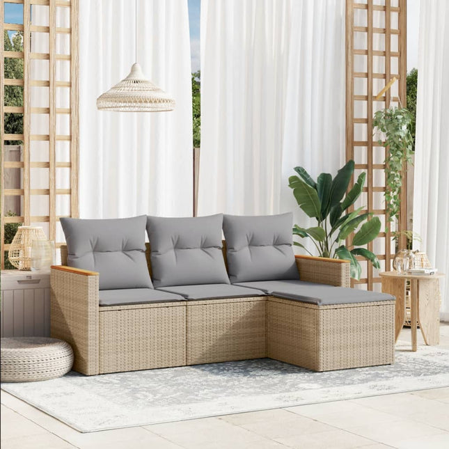 4-Delige Loungeset Met Kussens Poly Rattan Gemengd Beige