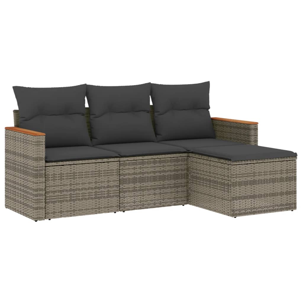 4-Delige Loungeset Met Kussens Poly Rattan Grijs