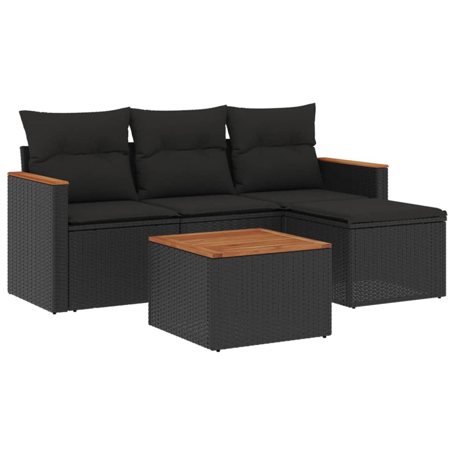 5-Delige Loungeset Met Kussens Poly Rattan Zwart