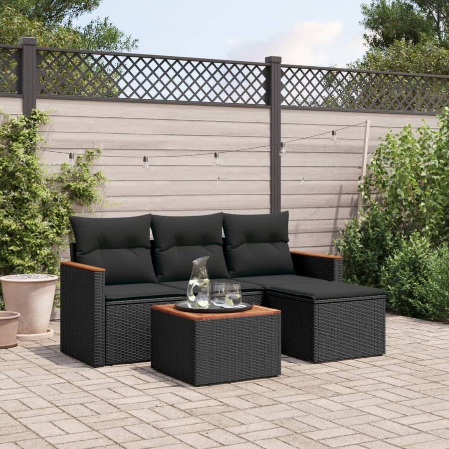 5-Delige Loungeset Met Kussens Poly Rattan Zwart
