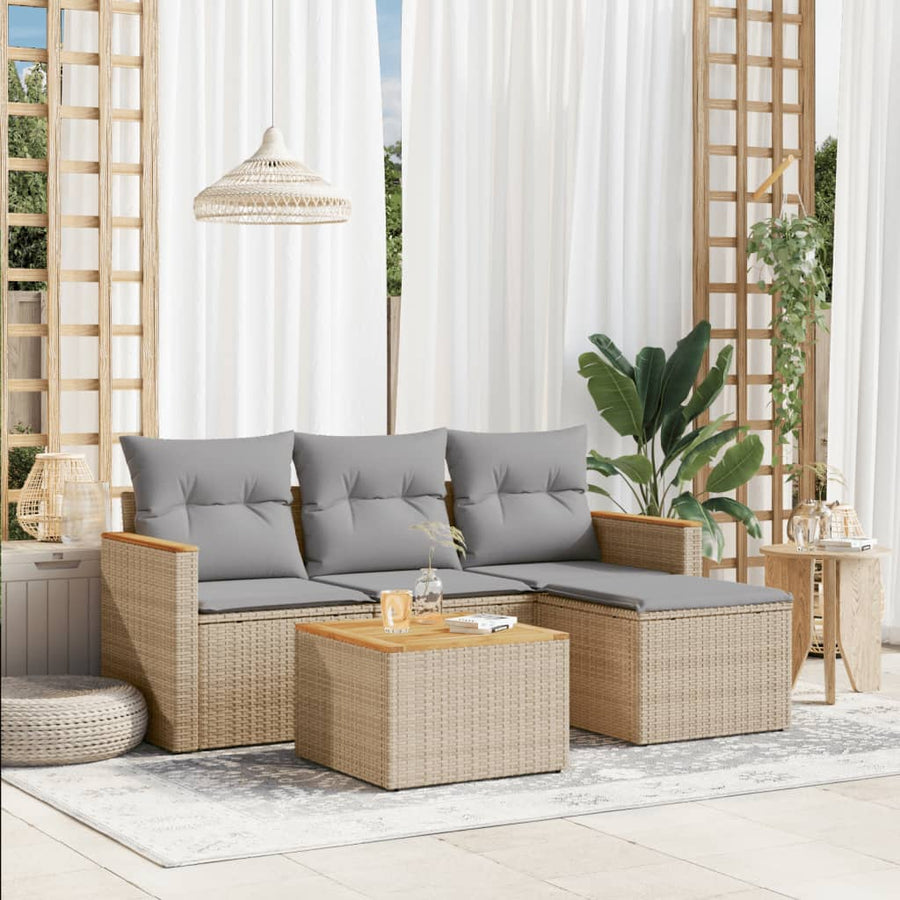 5-Delige Loungeset Met Kussens Poly Rattan Gemengd Beige