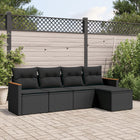 5-piece lounge set with cushions poly rattan black