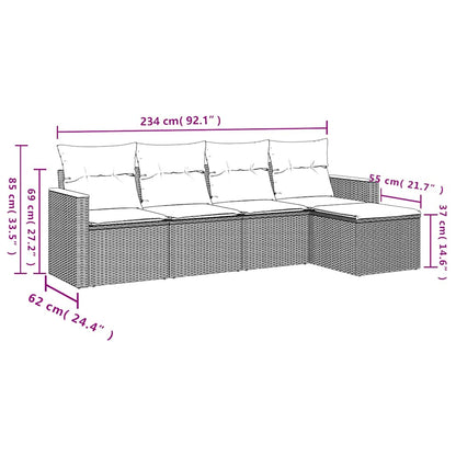 5-delige Loungeset met kussens poly rattan beige