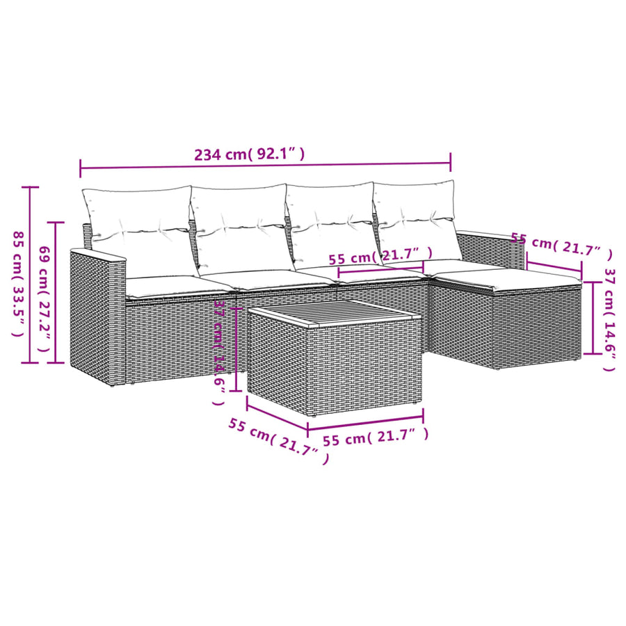 6-Delige Loungeset Met Kussens Poly Rattan Zwart