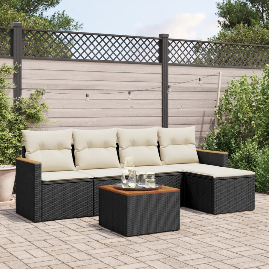 6-Delige Loungeset Met Kussens Poly Rattan Zwart