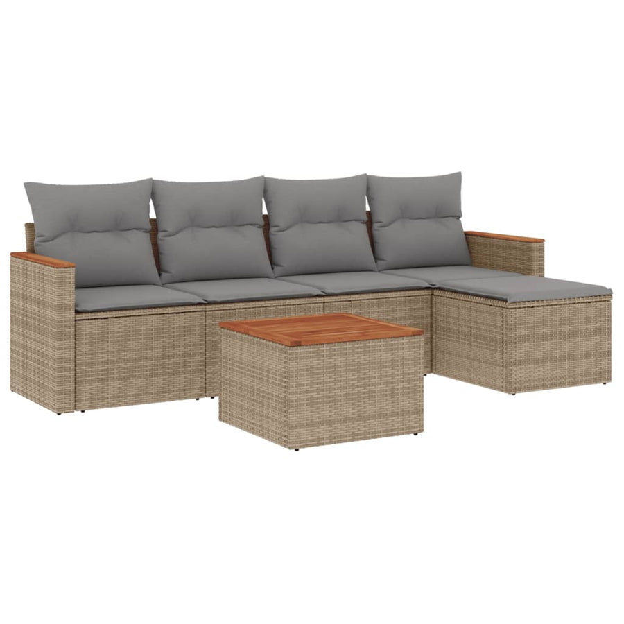 6-Delige Loungeset Met Kussens Poly Rattan Gemengd Beige