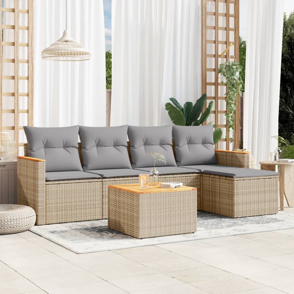 6-Delige Loungeset Met Kussens Poly Rattan Gemengd Beige