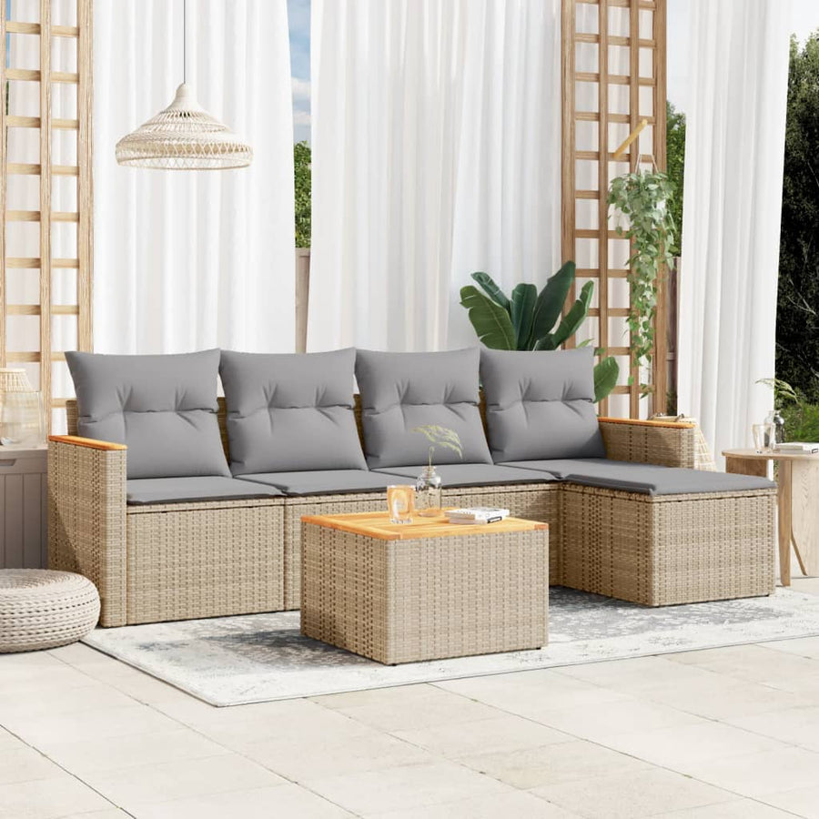 6-Delige Loungeset Met Kussens Poly Rattan Gemengd Beige