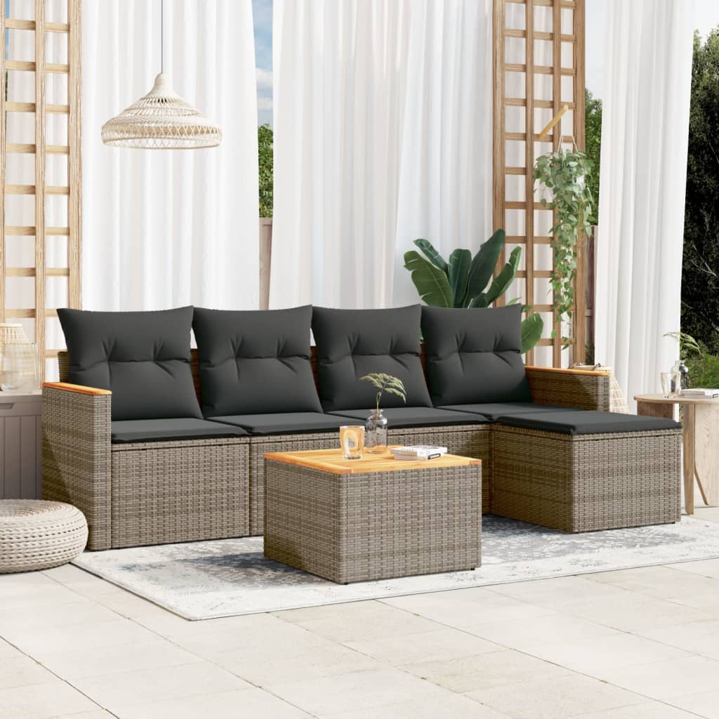 6-Delige Loungeset Met Kussens Poly Rattan Grijs