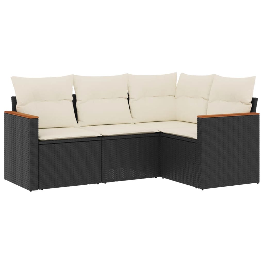 4-Delige Loungeset Met Kussens Poly Rattan Zwart