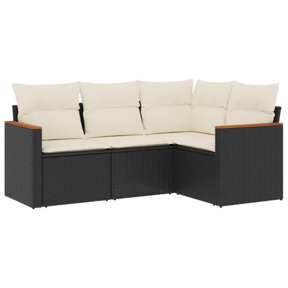 4-Delige Loungeset Met Kussens Poly Rattan Zwart