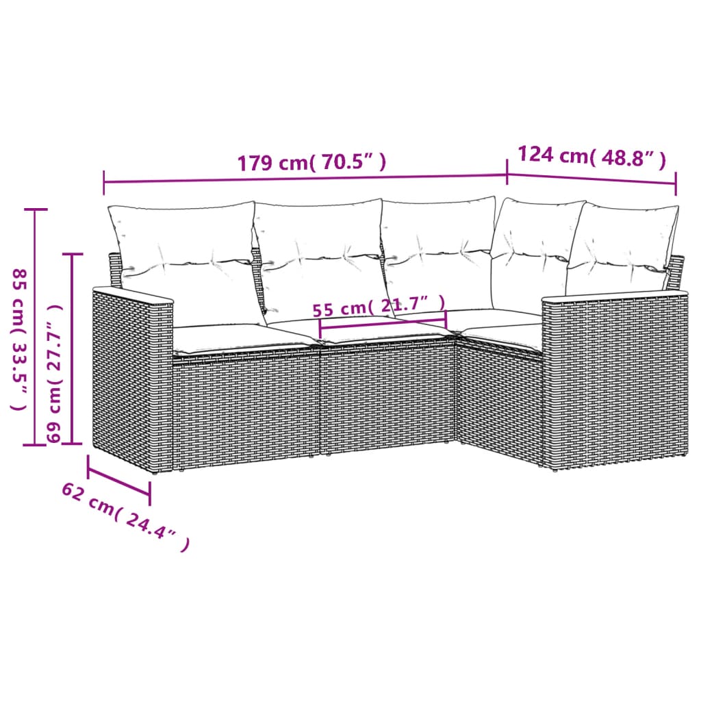 4-Delige Loungeset Met Kussens Poly Rattan Zwart