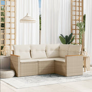 4-piece Lounge Set with Cushions Poly Rattan Beige