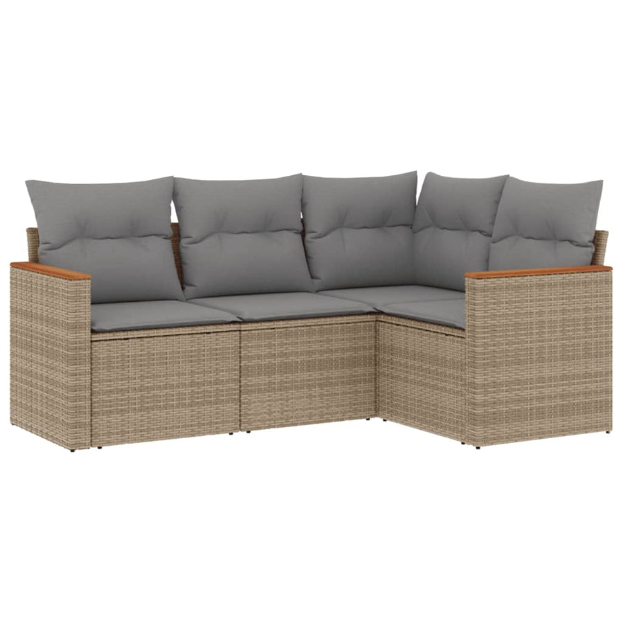 4-Delige Loungeset Met Kussens Poly Rattan Gemengd Beige