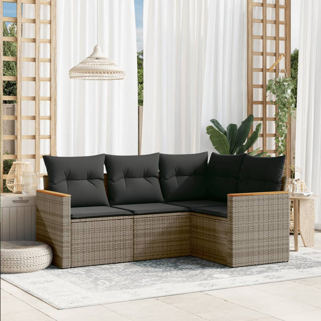 4-Delige Loungeset Met Kussens Poly Rattan Grijs