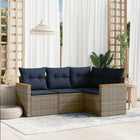 4-piece garden sofa set with cushions, grey poly rattan