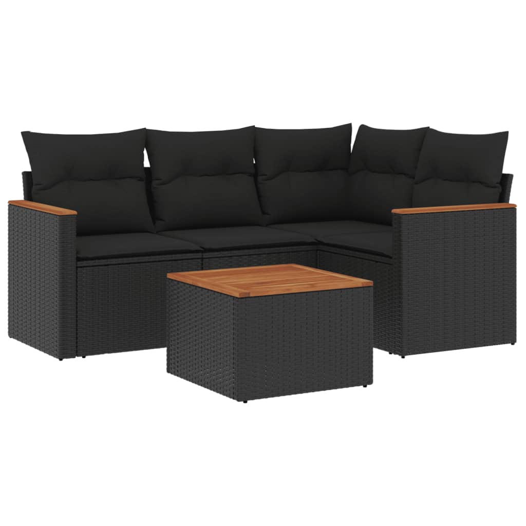 5-Delige Loungeset Met Kussens Poly Rattan Zwart