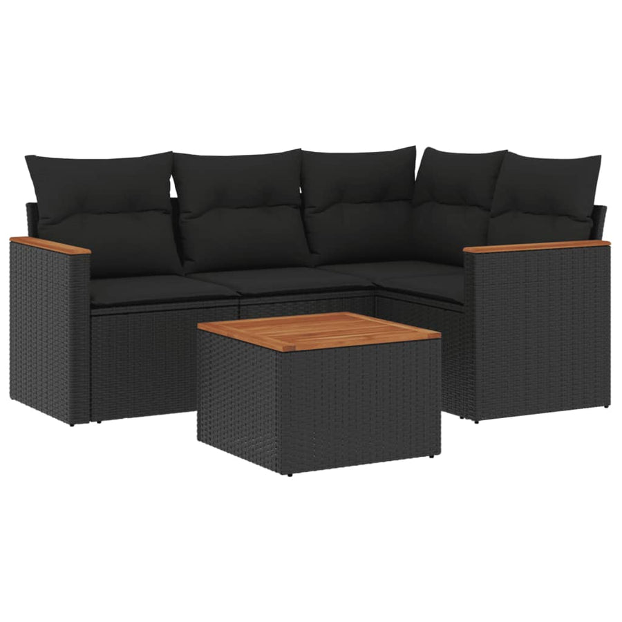 5-Delige Loungeset Met Kussens Poly Rattan Zwart