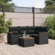 5-Piece Loungeset with Cushions Poly Rattan Black
