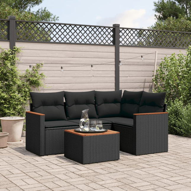 5-Delige Loungeset Met Kussens Poly Rattan Zwart