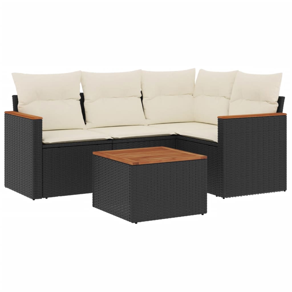 5-Delige Loungeset Met Kussens Poly Rattan Zwart