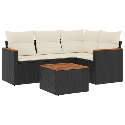 5-Delige Loungeset Met Kussens Poly Rattan Zwart
