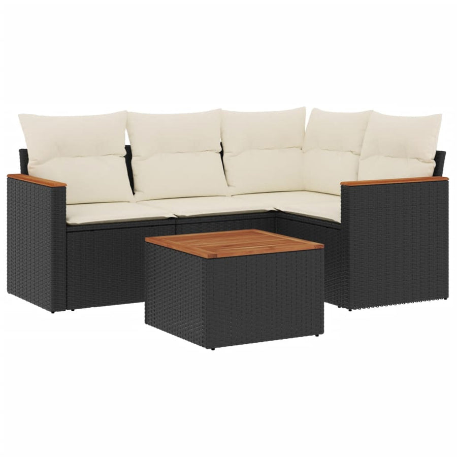 5-Delige Loungeset Met Kussens Poly Rattan Zwart