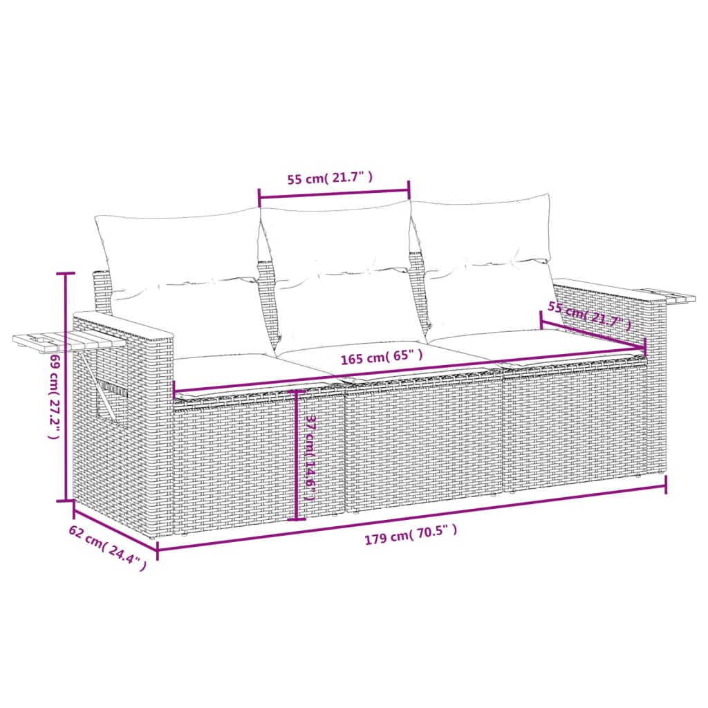 5-Delige Loungeset Met Kussens Poly Rattan Zwart