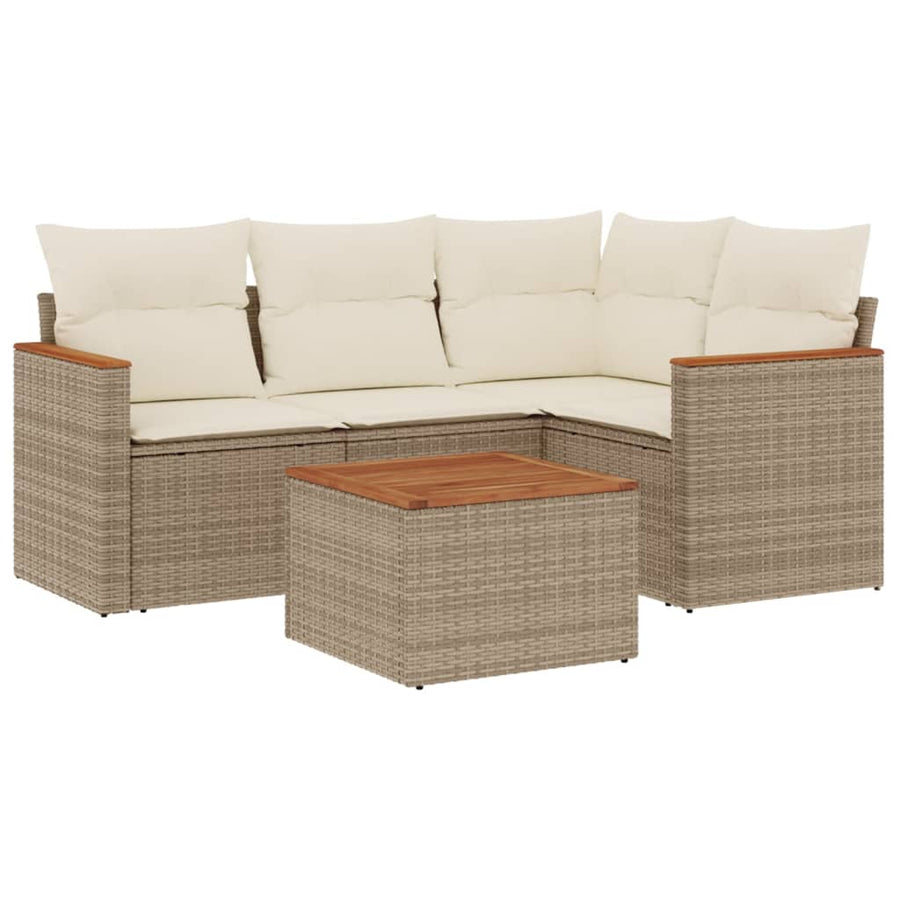 5-Delige Loungeset Met Kussens Poly Rattan Beige