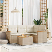 5-piece Loungeset with Cushions Poly Rattan Beige